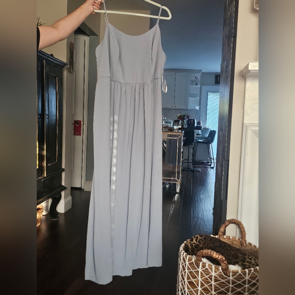 David's Bridal DUSTY blue Elegant Crepe-lined Summer BRIDESMAID Dress